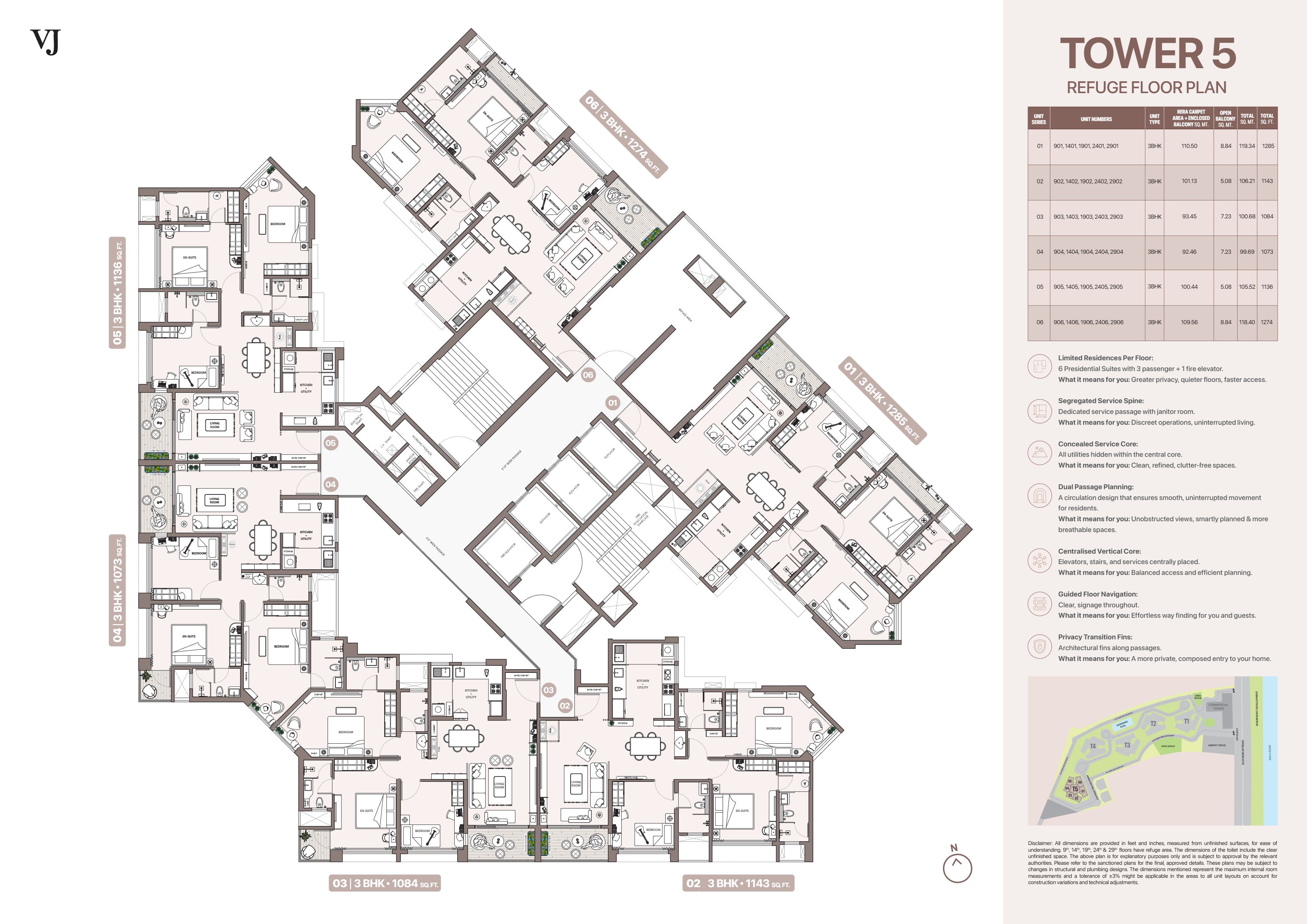 T5 Floor & Unit Plan-3BHK